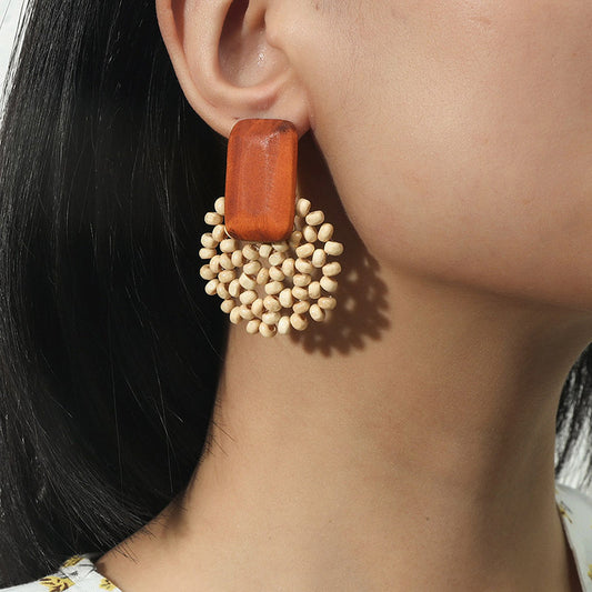 Boho Wooden Bead Drop Dangle Earrings | E911-1