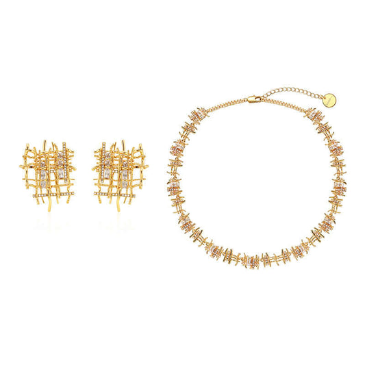Braided Woven Dainty Choker Necklace Set Gold