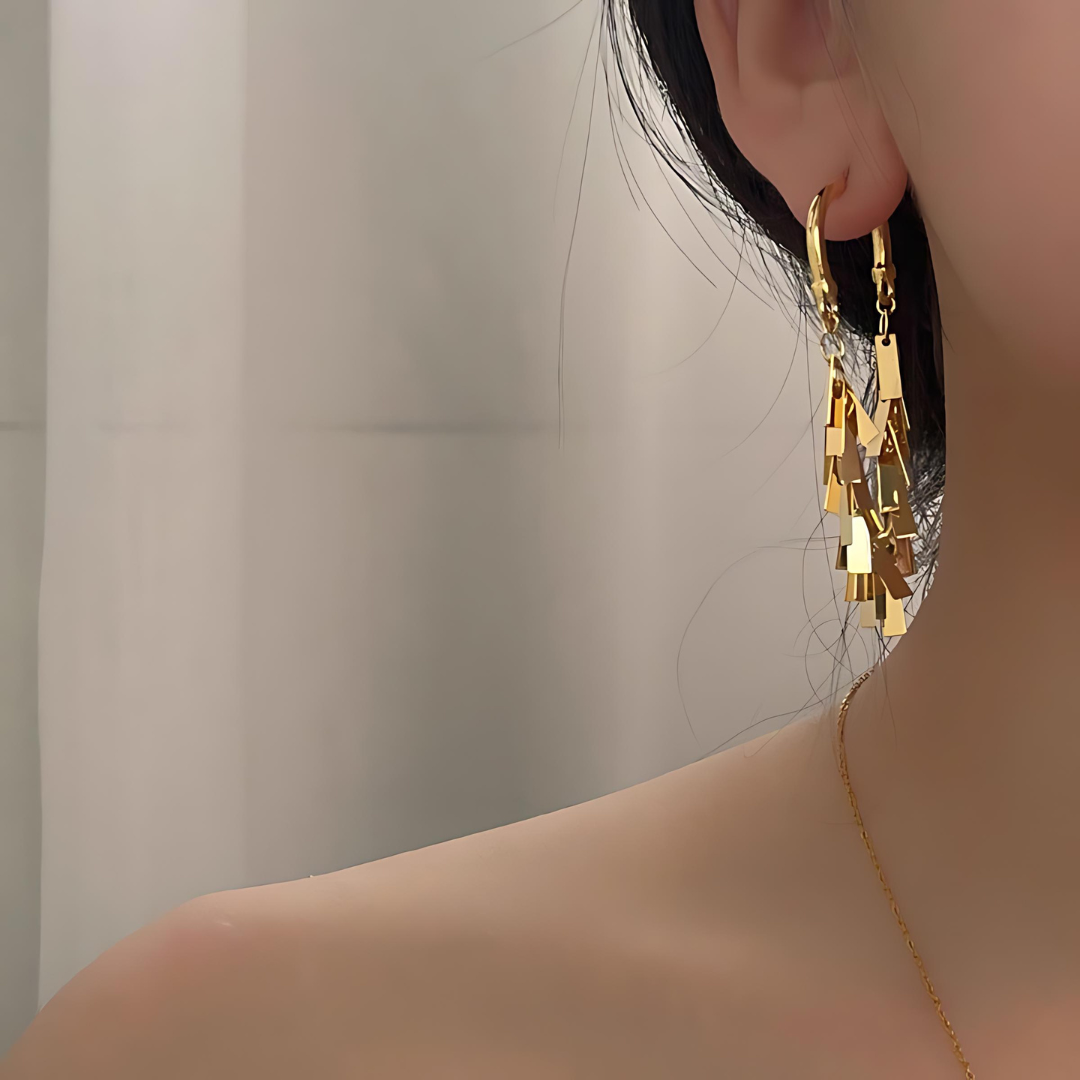 Brilliant Gold Geometric Tassel Earrings