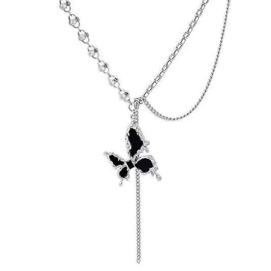 Y2K Butterfly Half Chain Y Necklace with Tassel