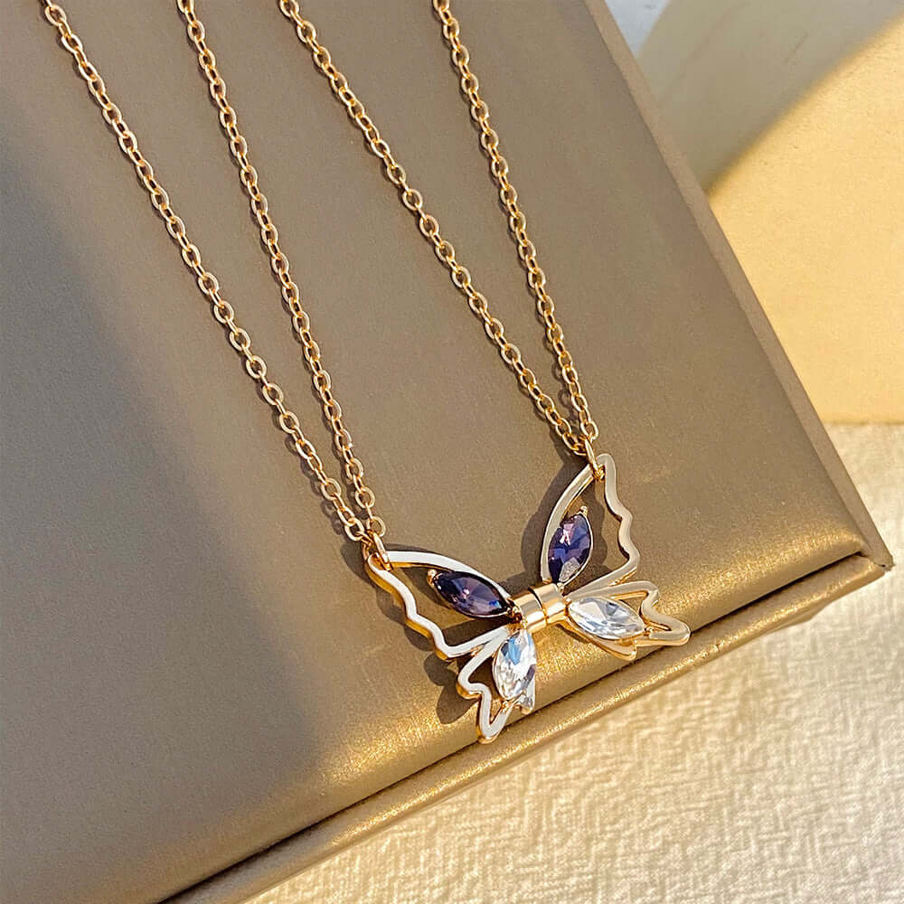 Butterfly Magnetic CZ Layering Necklace