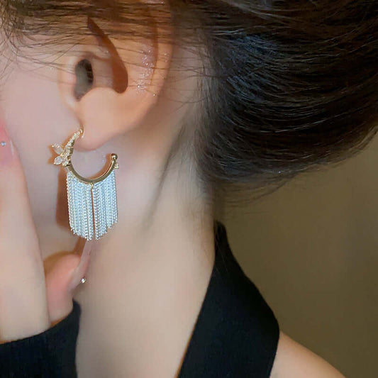 C Hoop Butterfly Tassel Fringe Earrings | A8575