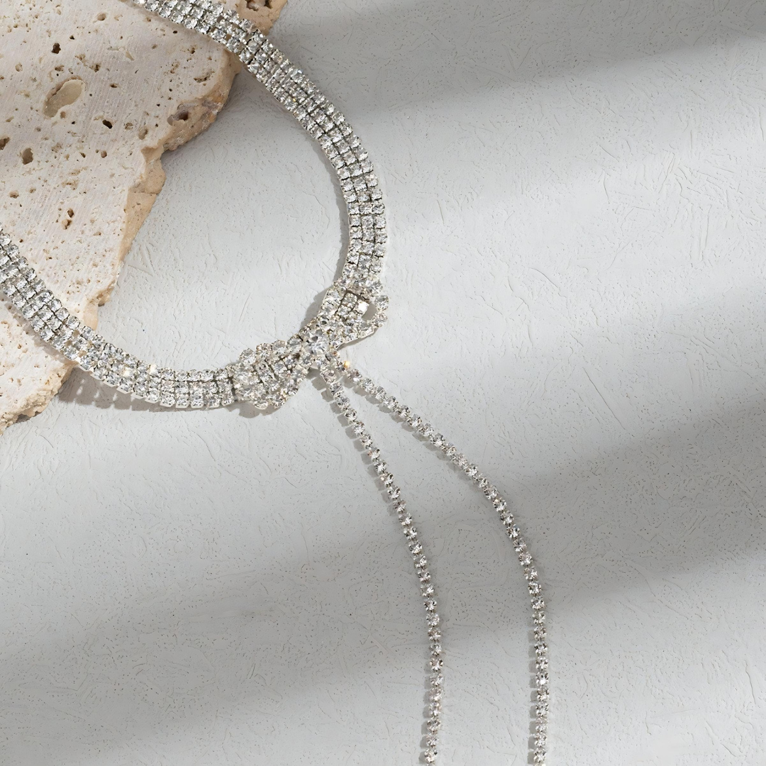 Chic Rhinestones Ribbon Y Necklace