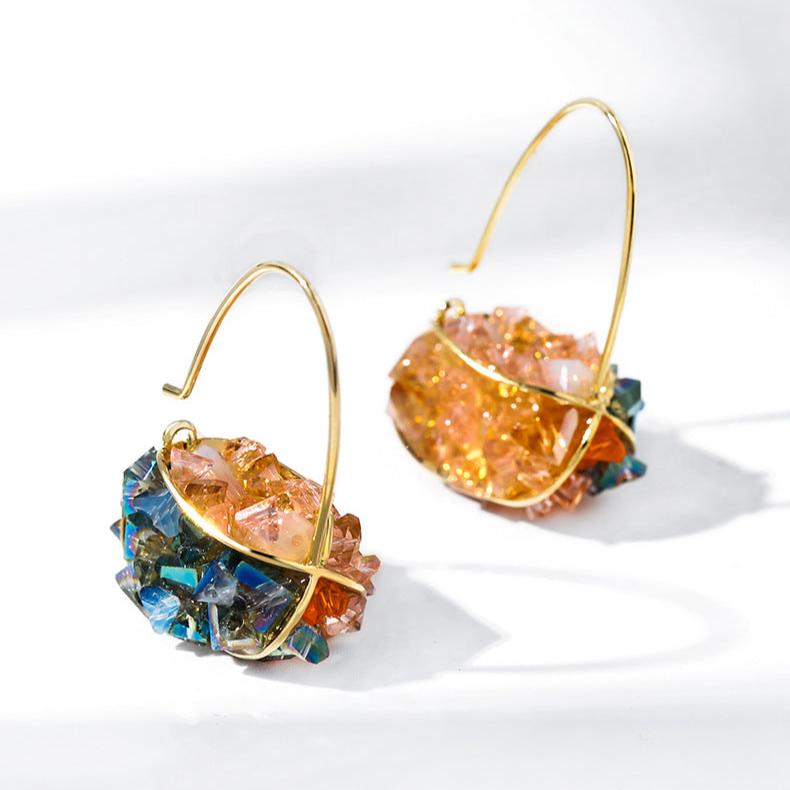Chic Two Tones Crystal Hoop Earrings