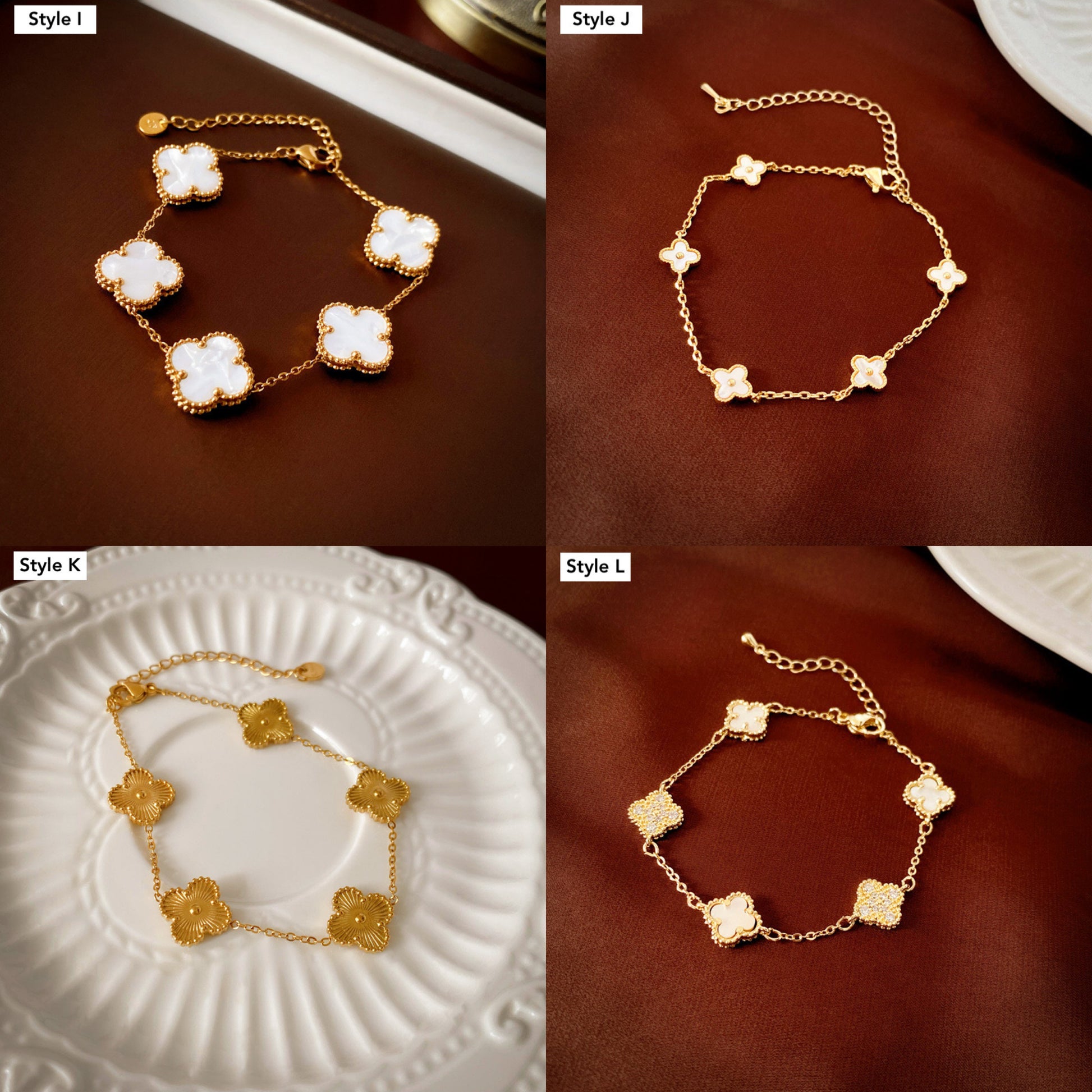 14K Gold Lucky Four Leaf Clover Bracelet