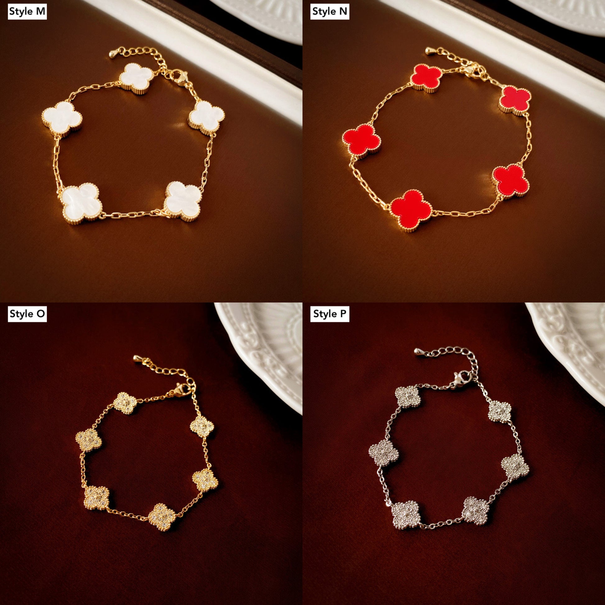 14K Gold Plated Four Leaf Clover Bracelet