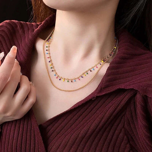 Titanium Colorful Bead Multi-Strand Necklace