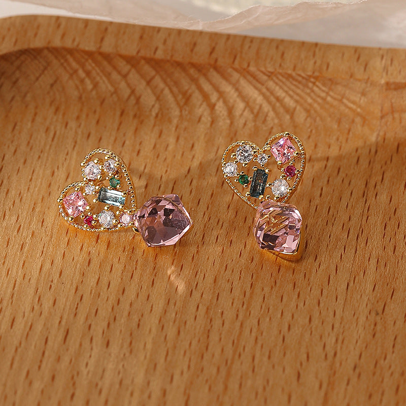 Colorful CZ Heart Earrings