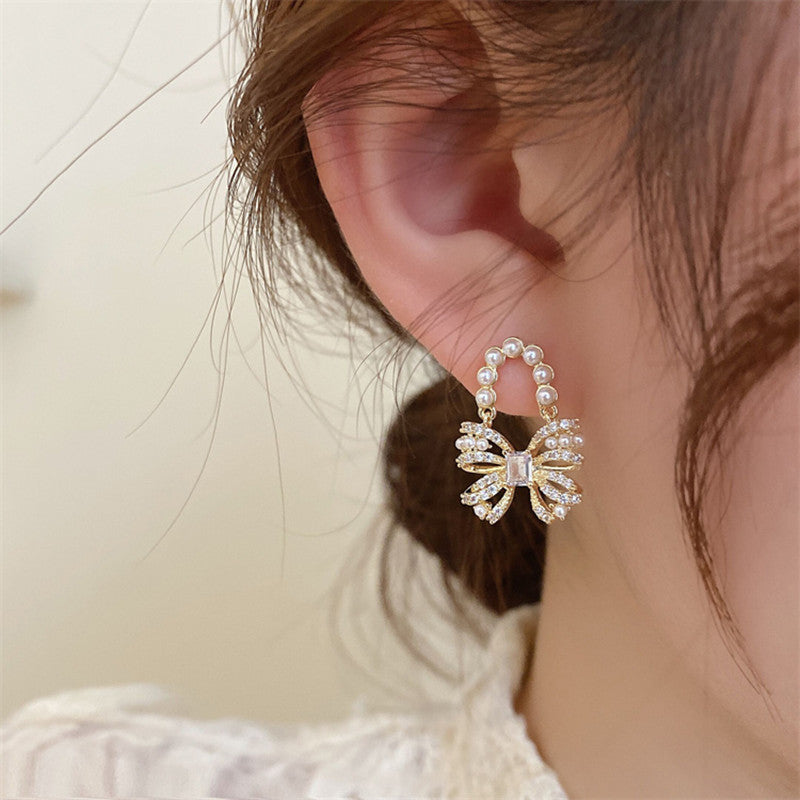 Cute Pearl Bow Tie Earrings