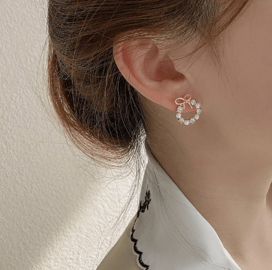 Dainty French Style Bow Pearl Studs