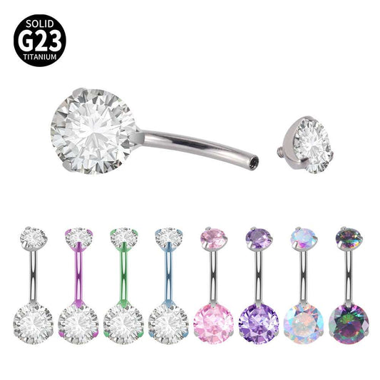 14G Titanium CZ Bar Belly Ring