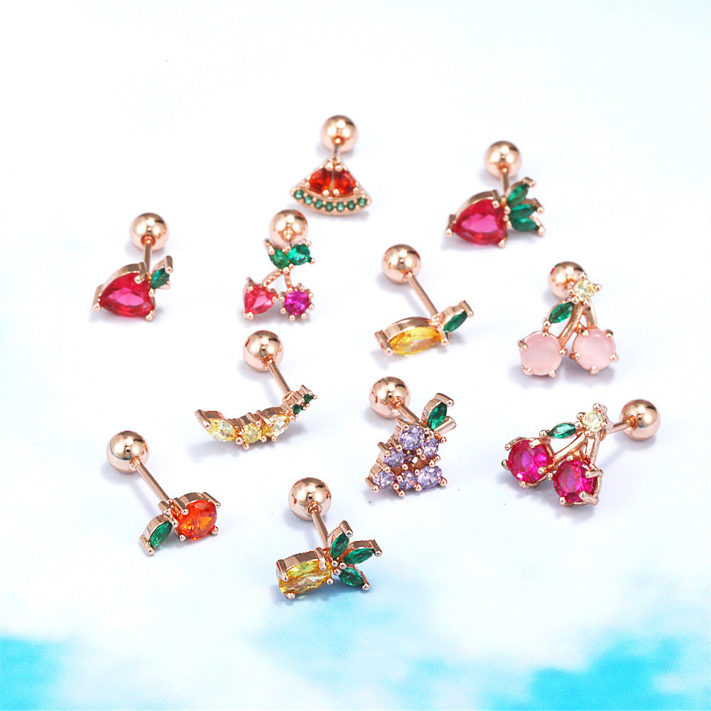 cartilage earrings, piercing jewelry, cartilage piercing, body jewelry, helix piercing, helix earrings, tragus piercing, fruit earrings