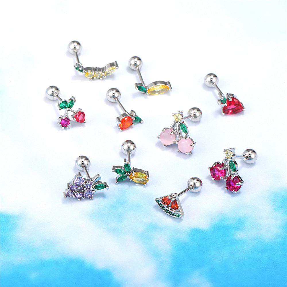 cartilage earrings, piercing jewelry, cartilage piercing, body jewelry, helix piercing, helix earrings, tragus piercing, fruit earrings