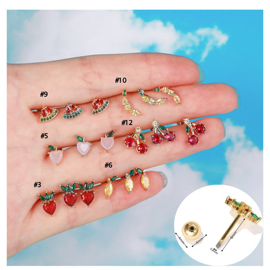 cartilage earrings, piercing jewelry, cartilage piercing, body jewelry, helix piercing, helix earrings, tragus piercing, fruit earrings