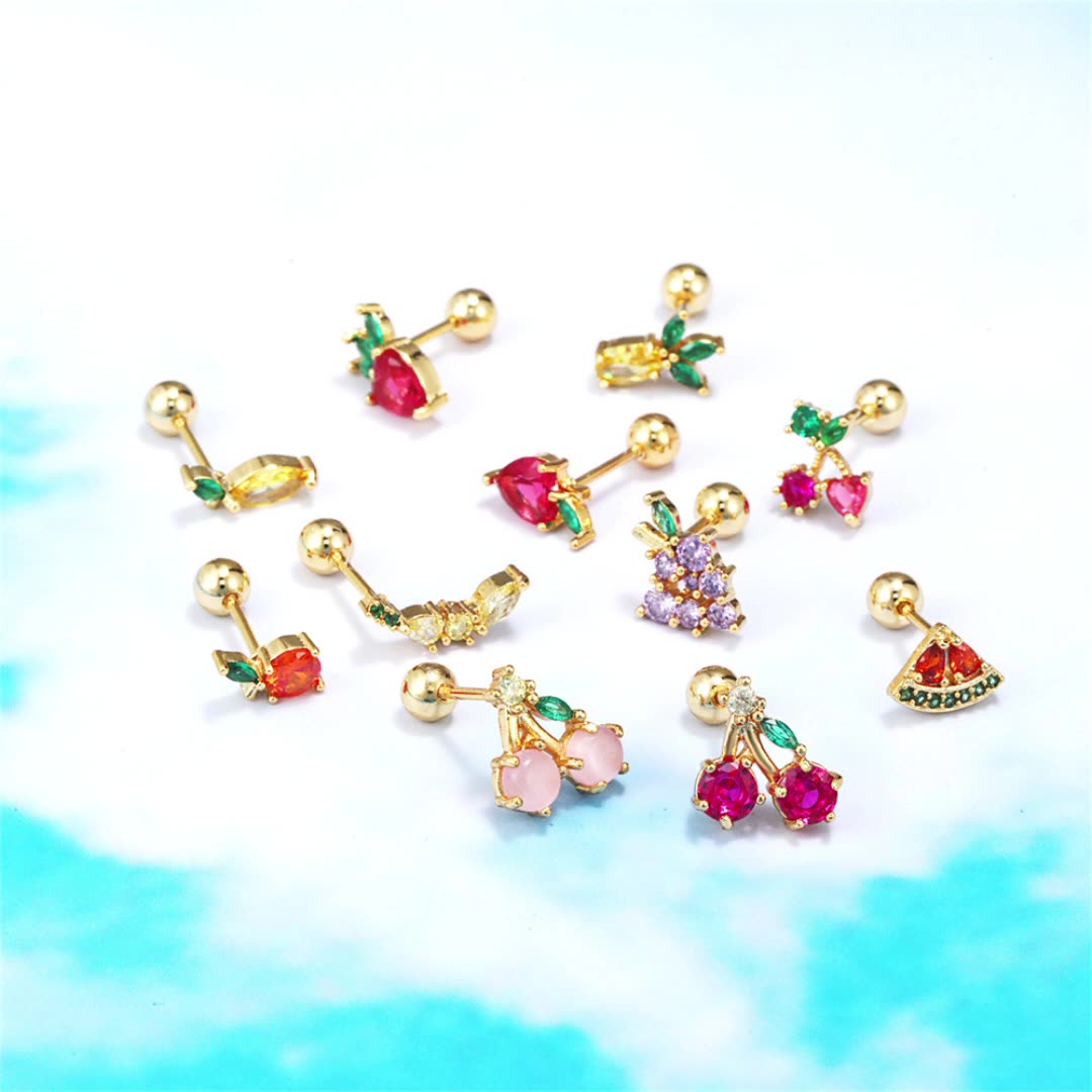 cartilage earrings, piercing jewelry, cartilage piercing, body jewelry, helix piercing, helix earrings, tragus piercing, fruit earrings