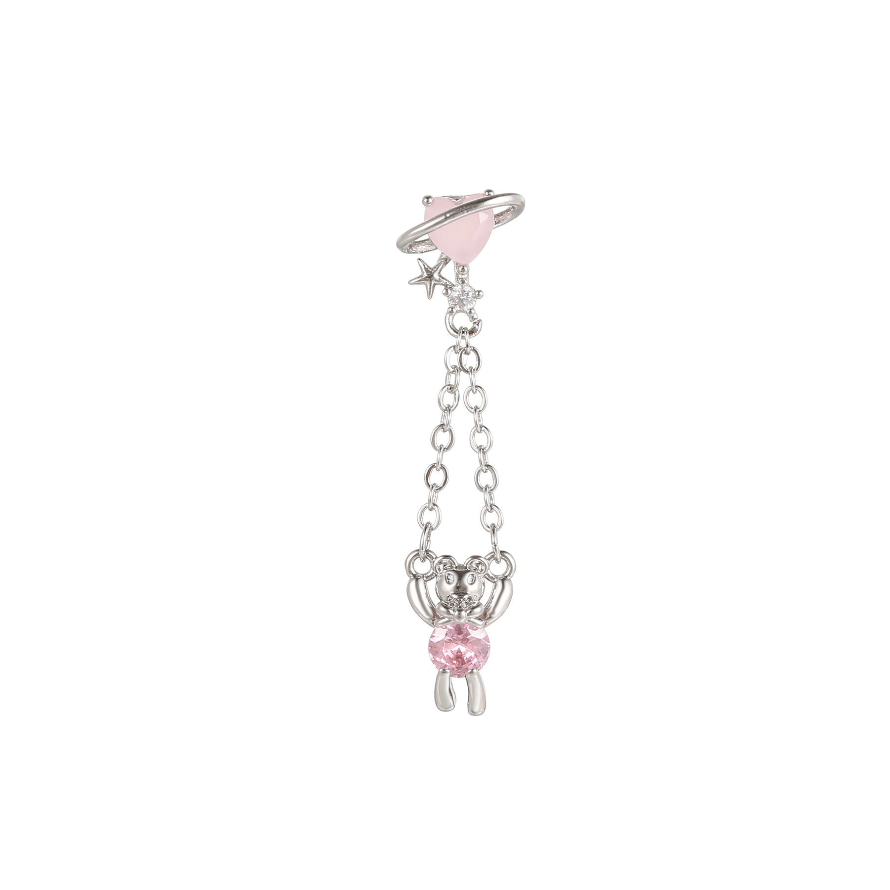 20G Teddy Heart Dangle Chain Conch Piercing