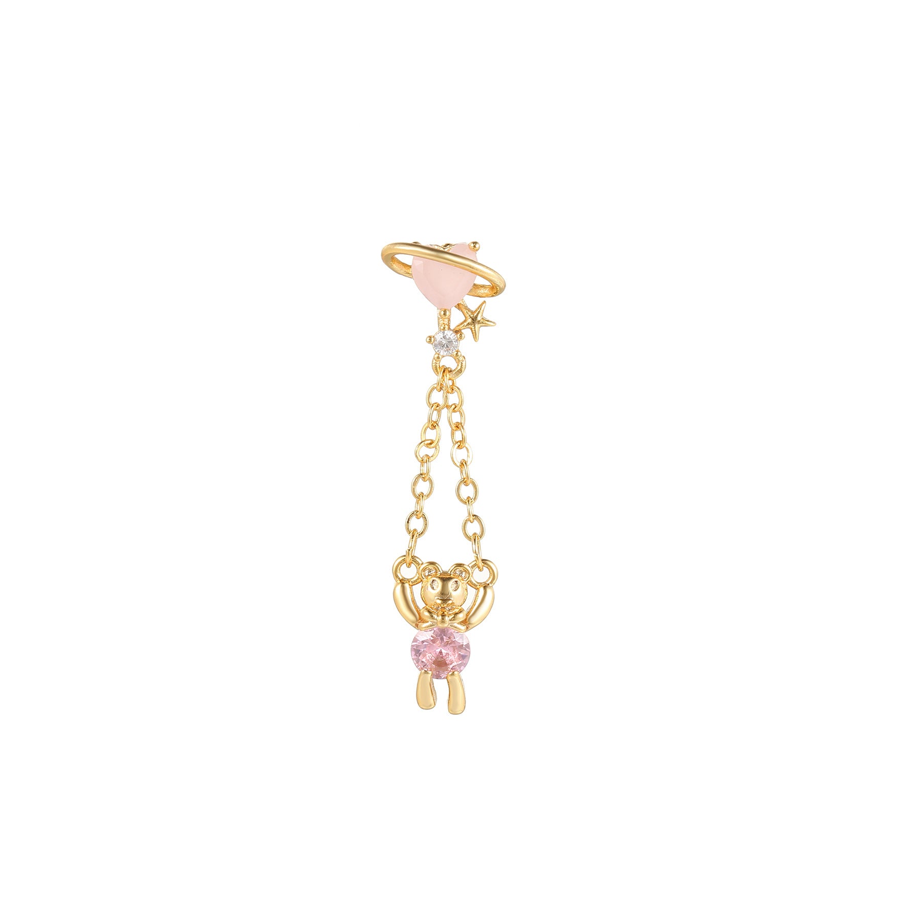 20G Teddy Heart Dangle Chain Conch Piercing