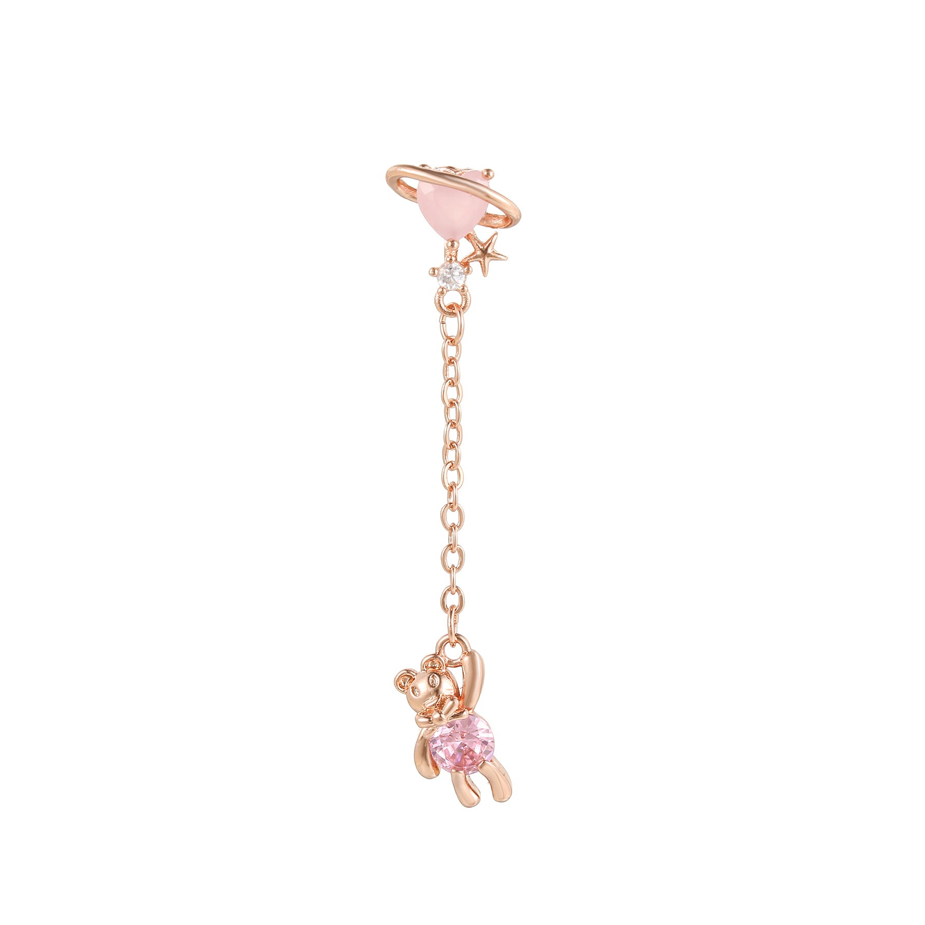 20G Teddy Heart Dangle Chain Conch Piercing