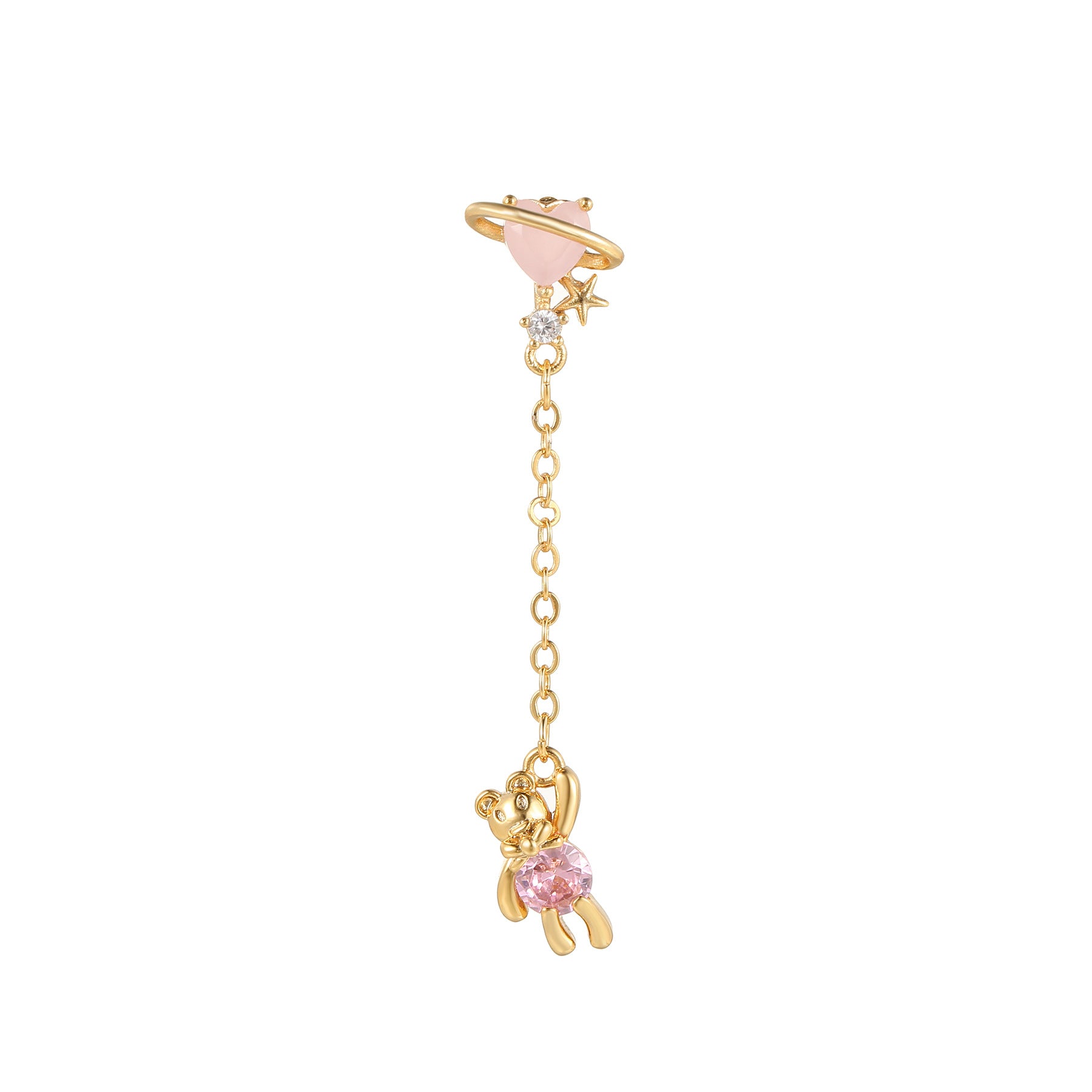 20G Teddy Heart Dangle Chain Conch Piercing