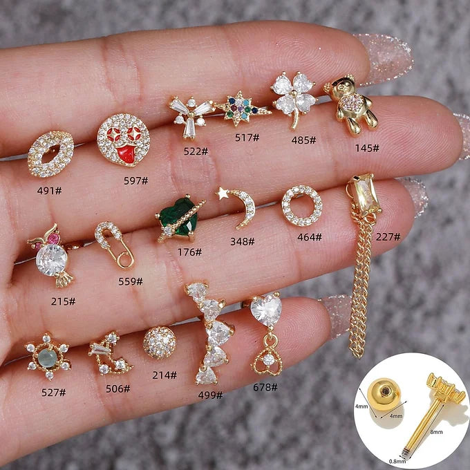 20G Four Leaf Clover Barbell Back Earrings