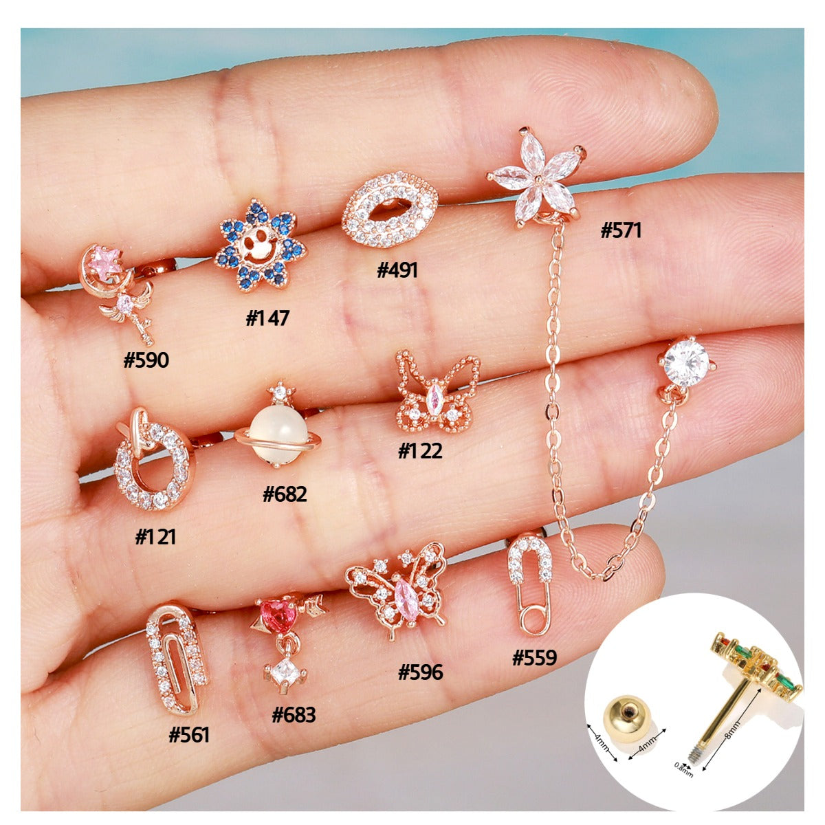 cartilage earrings, piercing jewelry, cartilage piercing, body jewelry, helix piercing, helix earrings, tragus piercing, fruit earrings