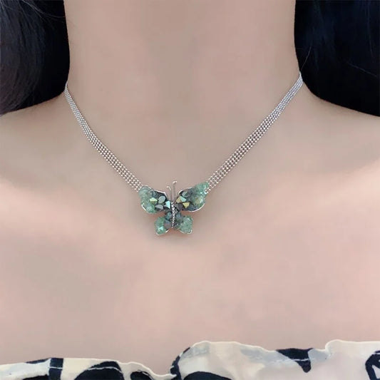 EDGY Crystal Butterfly Charm Tennis Choker Necklace