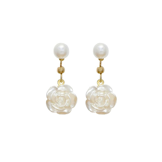 Elegant Flower Pearl Drop Earrings