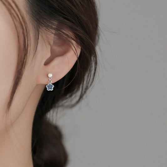 Enamel Little Flower Pearl Drop Earrings