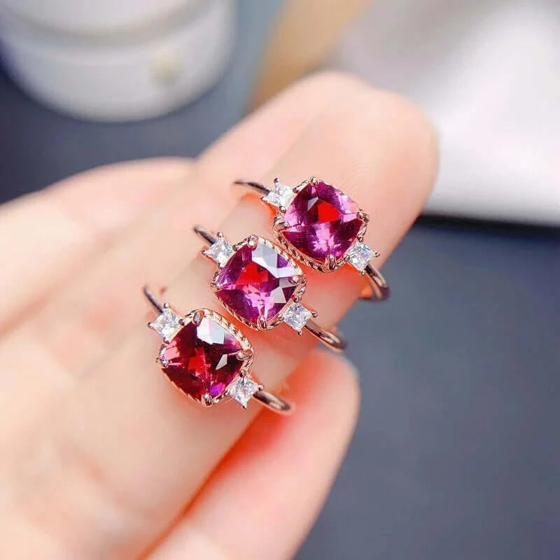18K Gold Rhodolite Garnet Ring, June Birthstone Ring | FME - R352