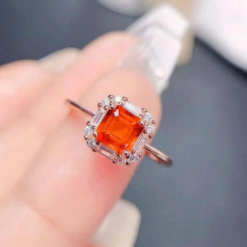 18K Gold Spessartite Garnet Ring, January Birthstone, Asscher Ring