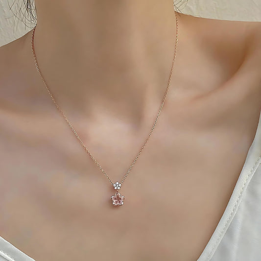 Cherry Blossom Rose Pink Gem Necklace