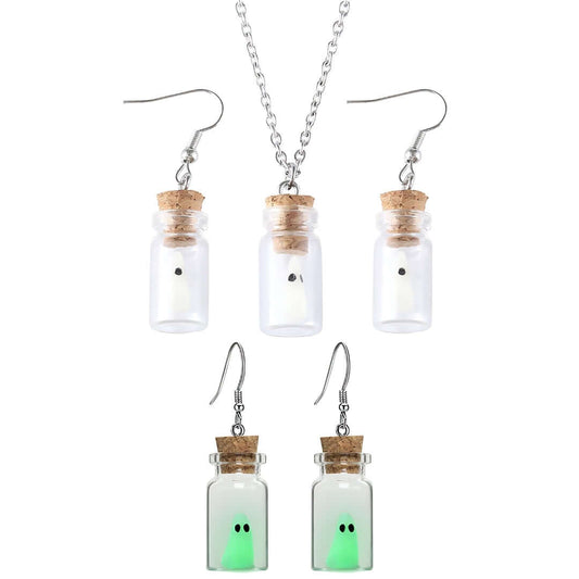 Adopt A Ghost Light Up Halloween Drop Earrings Necklace Set