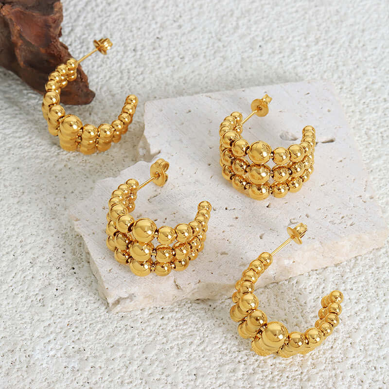 Gold Bead C Earrings
