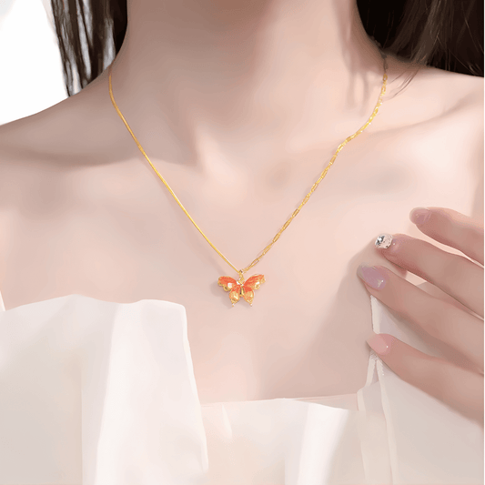French Style Gradient Butterfly Pendant Necklace