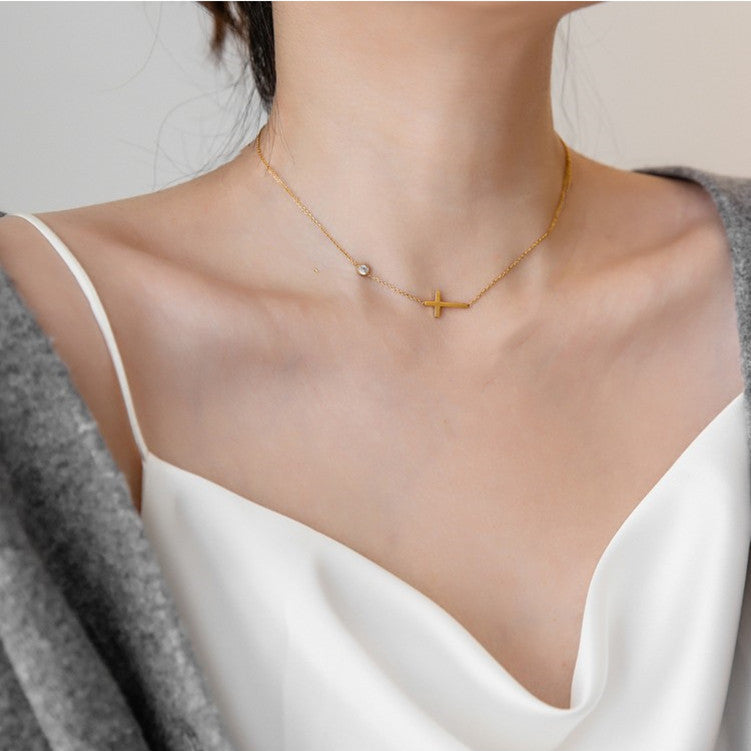 Gold CZ Cross Necklace