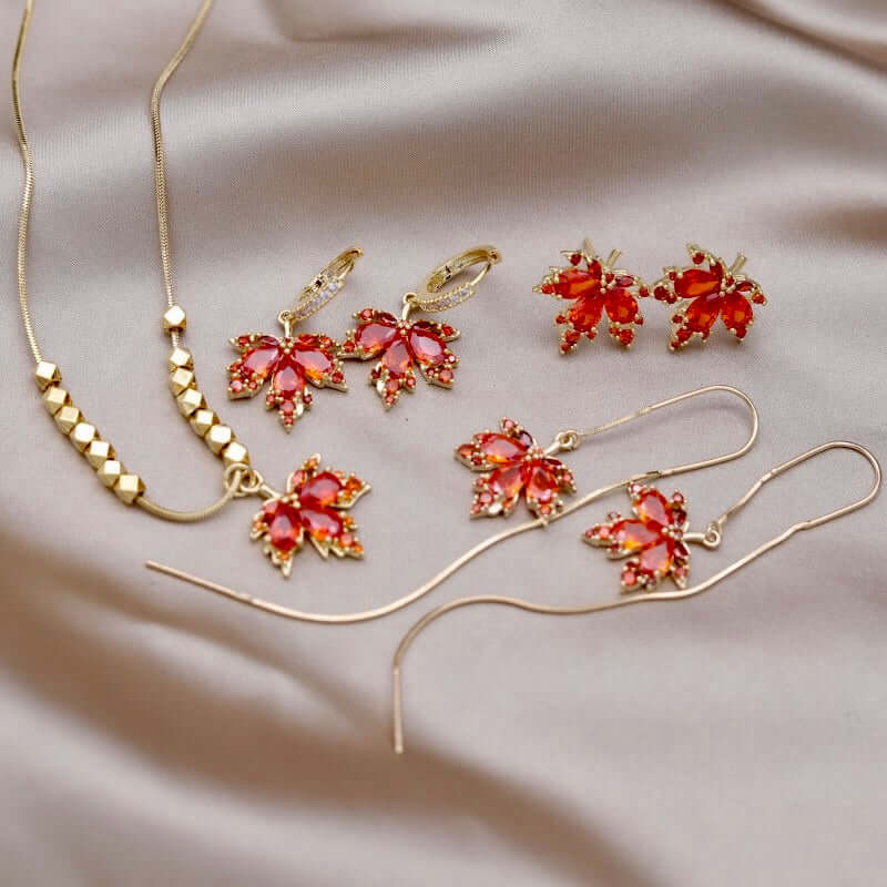 Gold CZ Maple Leaf Necklace