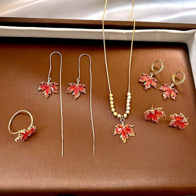 Gold CZ Maple Leaf Pendant Necklace