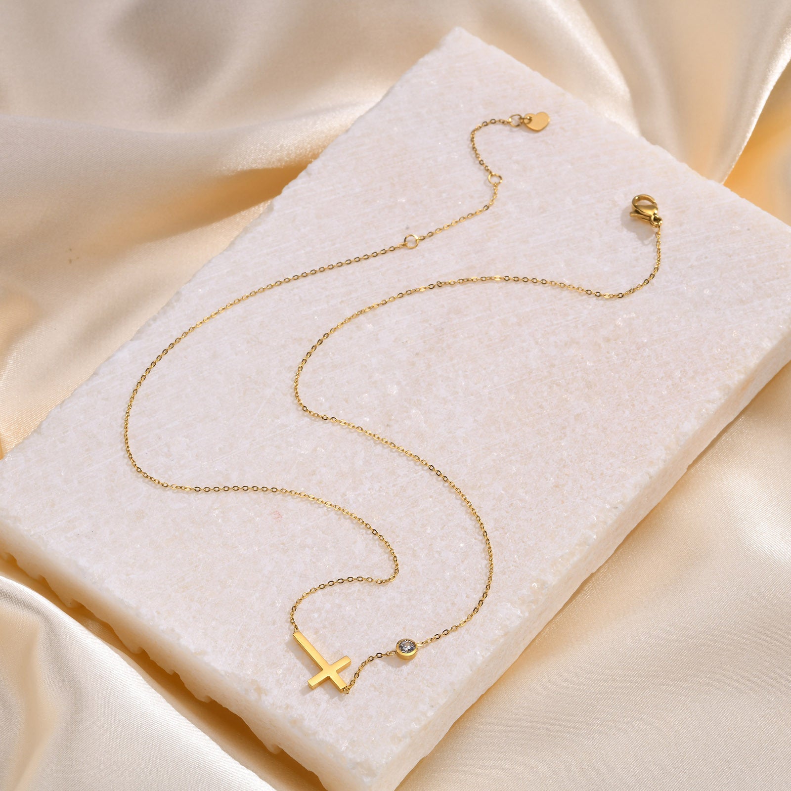 Gold CZ Simple Cross Necklace