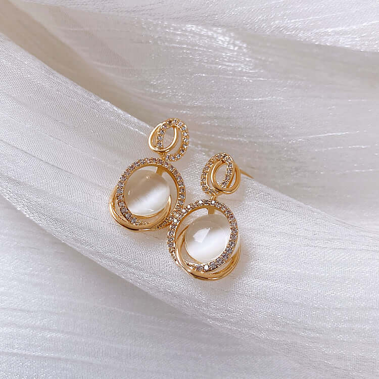 Gold Cat's Eyes Stone Earrings