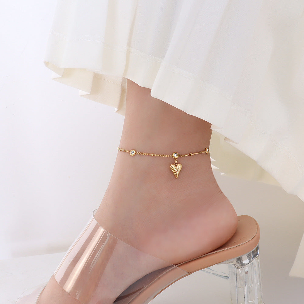 Gold Heart Jewelry Beaded Ankle