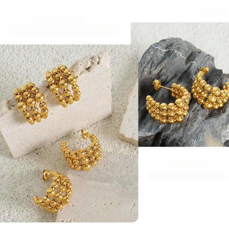 Gold Layering Bead C Earrings