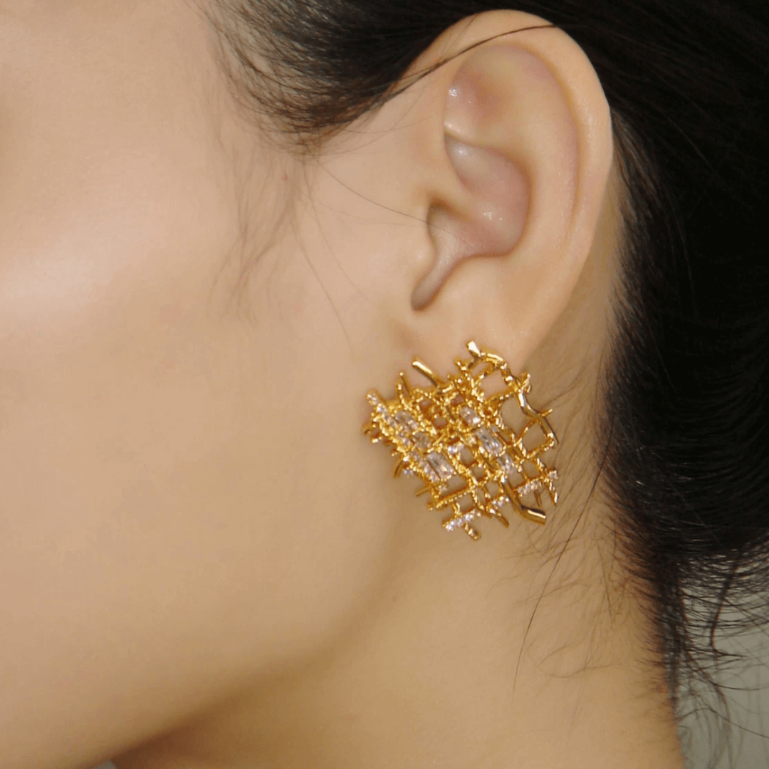 Gold Plated Braided Woven CZ Earrings
