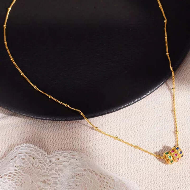 18K Gold Plated Color Rings Charm Necklace