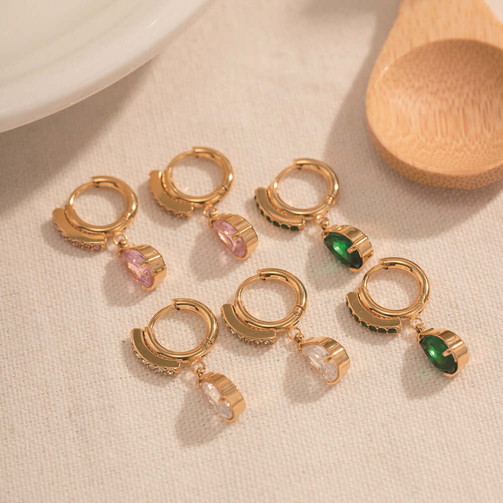 18K Gold Plated Titanium Teardrop CZ Earrings | JDR008