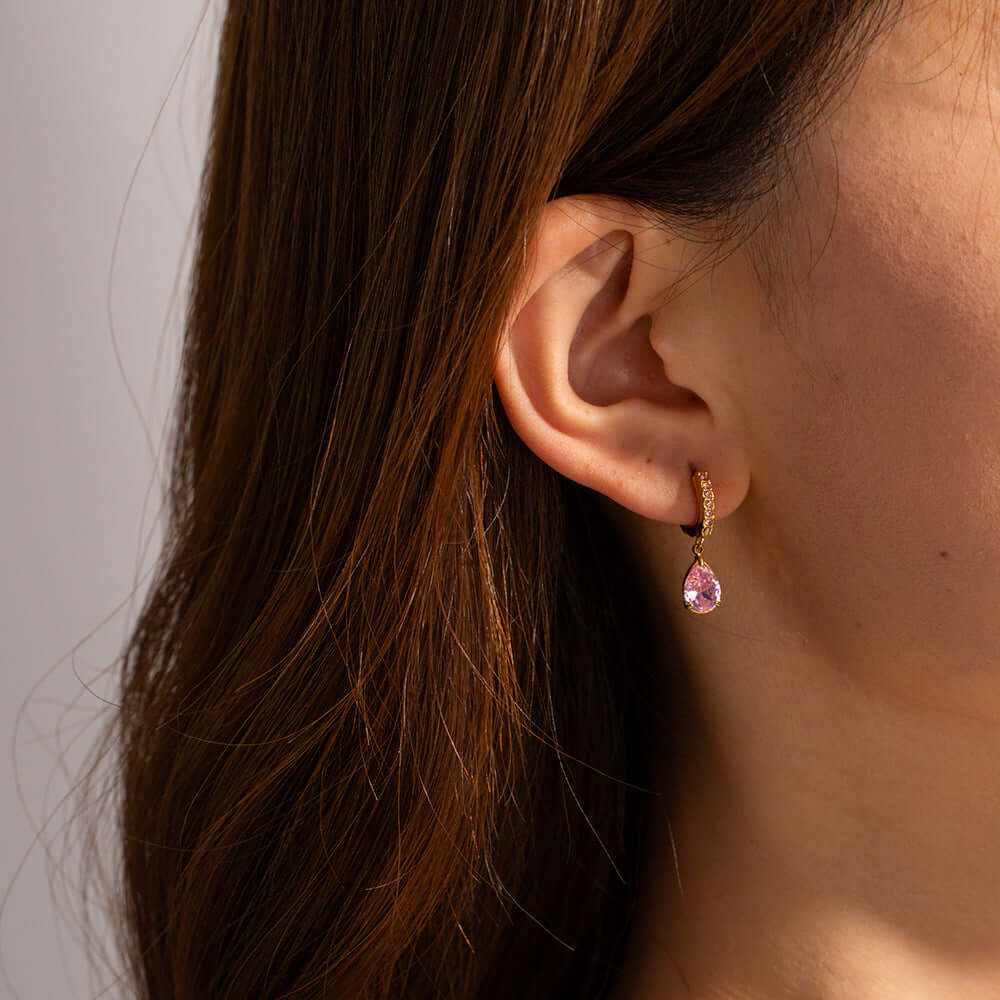 18K Gold Plated Titanium Teardrop CZ Earrings | JDR008