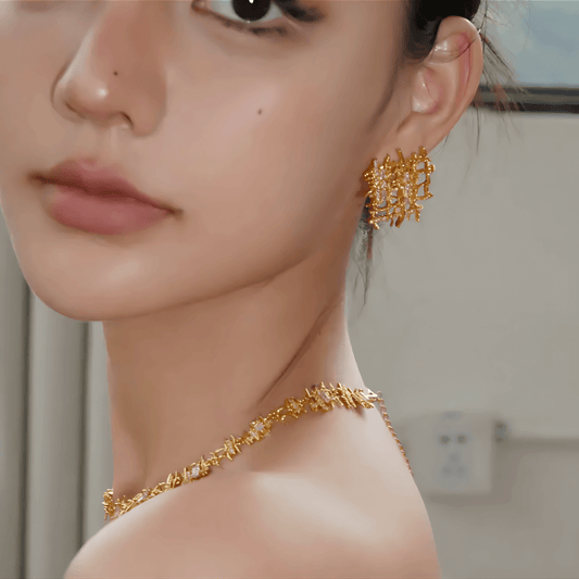 Braided Woven Dainty Choker Necklace Set Gold