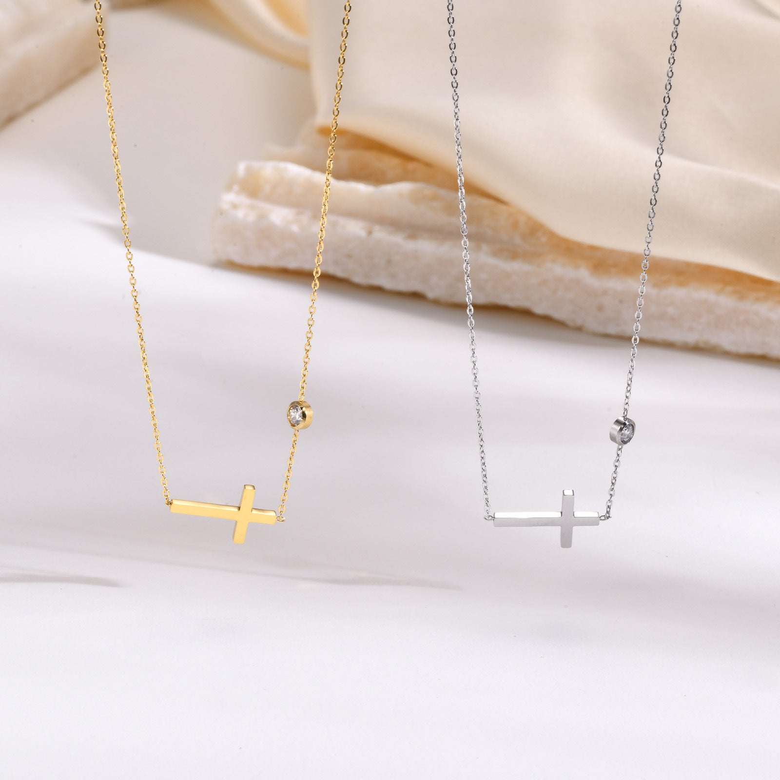 Gold SIlver Cross Pendant Necklace