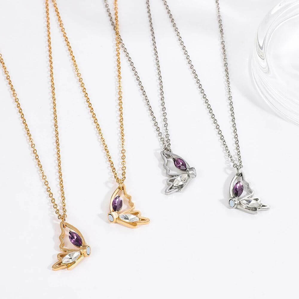 Gold Silver Butterfly Magnetic Layering Necklace