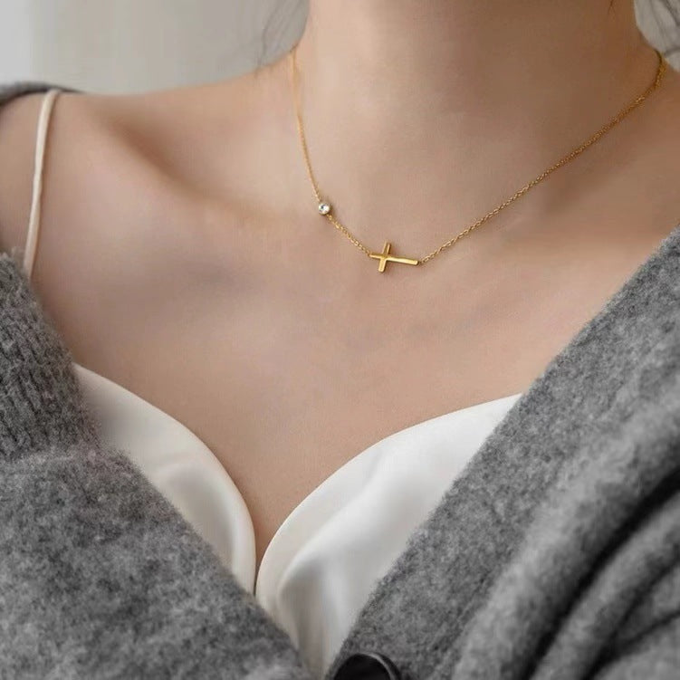 Gold Simple Cross Pendant Necklace
