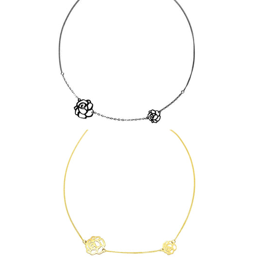 Gothic Black Camellia Rose Choker Necklace